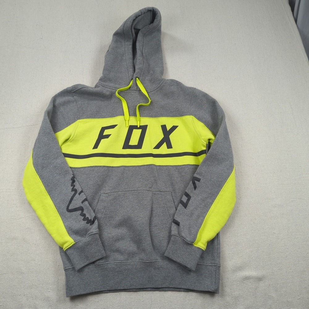 Fox Racing Hoodie Mens  Small Grey Yellow Activewear Pull Over‎